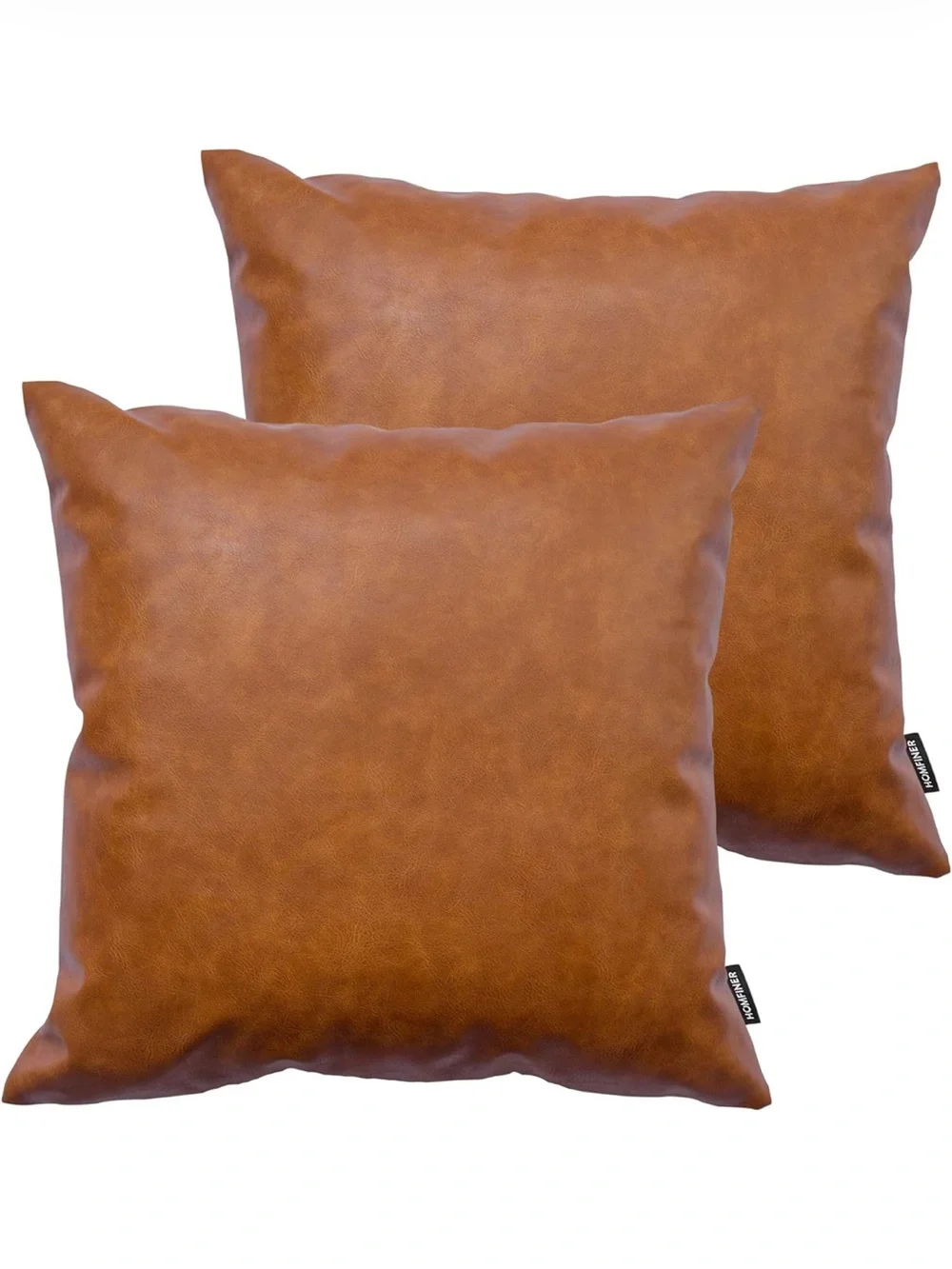 Cognac Brown Faux Leather Accent Pillow Covers - Set of 2 - C9